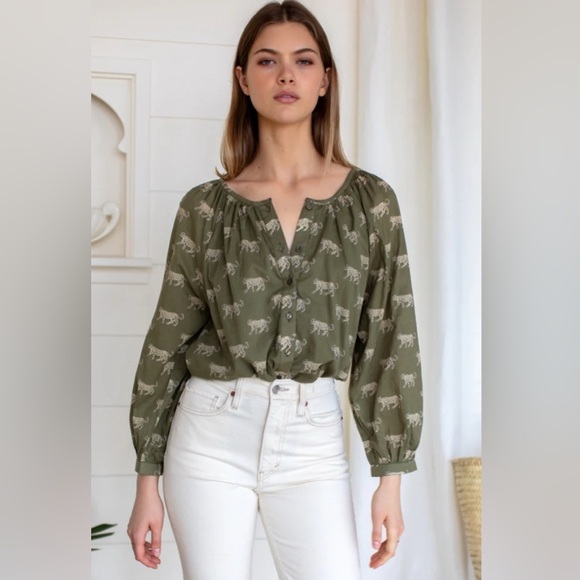 Emerson Fry Tops - Emerson Fry India Collection Frances Blouse with Cheetah Print